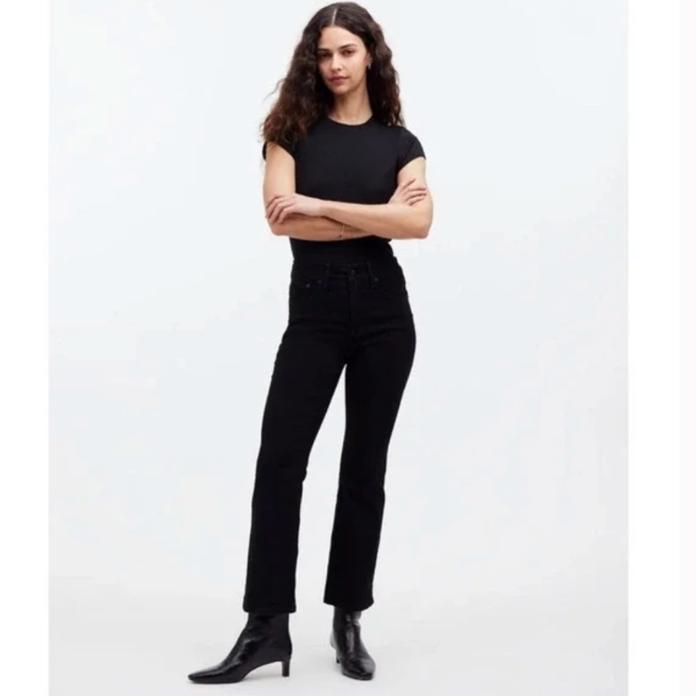 Madewell Mid-Rise Kick Out Crop Jeans in Black Rinse Wash Size 27